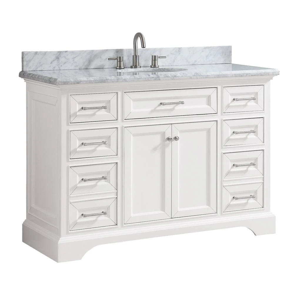 Windlowe 49 In. W X 22 In. D X 35 In. H Bath Vanity In White With Carrera Marble Vanity Top In White With White Sink 5 Windlowe 49 In. W X 22 In. D X 35 In. H Bath Vanity In White With Carrera Marble Vanity Top In White With White Sink - Image 3