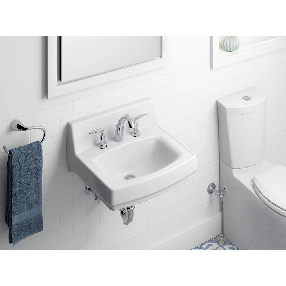 KOHLER Greenwich Wall-Mount Vitreous China Bathroom Sink In White With Overflow Drain 6 KOHLER Greenwich Wall-Mount Vitreous China Bathroom Sink In White With Overflow Drain - Image 5