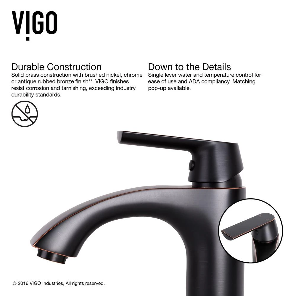 VIGO Glass Vessel Bathroom Sink In Amber Sunset And Linus Faucet Set In Antique Rubbed Bronze 12 VIGO Glass Vessel Bathroom Sink In Amber Sunset And Linus Faucet Set In Antique Rubbed Bronze - Image 10