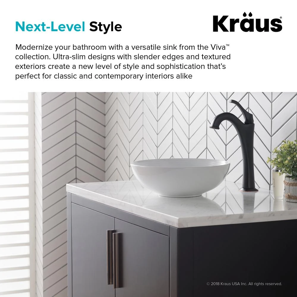 KRAUS Viva 13 In. Round Porcelain Ceramic Vessel Sink In White 10 KRAUS Viva 13 In. Round Porcelain Ceramic Vessel Sink In White - Image 8