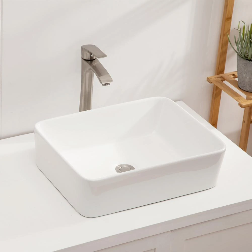 LORDEAR 19 In. X 15 In. Modern Bathroom Rectangle Above In White Porcelain Ceramic Vessel Vanity Sink Art Basin 5 LORDEAR 19 In. X 15 In. Modern Bathroom Rectangle Above In White Porcelain Ceramic Vessel Vanity Sink Art Basin - Image 3