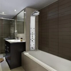 65 In. 8-Jet Shower Panel System In Stainless Steel With Adjustable Rainfall Shower Head, Handshower Wand And Tub Spout -Valspa Bathroom Shop eb0629b264511c14833b431985ae7247 1800x1800