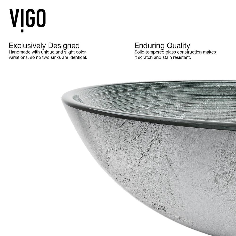 VIGO Glass Vessel Bathroom Sink In Simply Silver And Niko Faucet Set In Brushed Nickel 9 VIGO Glass Vessel Bathroom Sink In Simply Silver And Niko Faucet Set In Brushed Nickel - Image 7