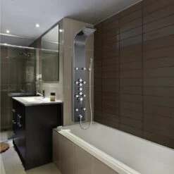 65 In. 8-Jet Shower Panel System In Space Gray Brushed Stainless Steel With Rainfall Waterfall Shower Head And Wand 29 65 In. 8-Jet Shower Panel System In Space Gray Brushed Stainless Steel With Rainfall Waterfall Shower Head And Wand -Valspa Bathroom Shop fb8ad86c9d69b53d1ae9b3353497c694 1800x1800